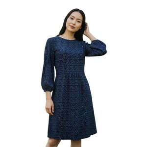 Boden Odelia Jersey Dress Women's 6P Navy Scattered Star Balloon Sleeve Pockets